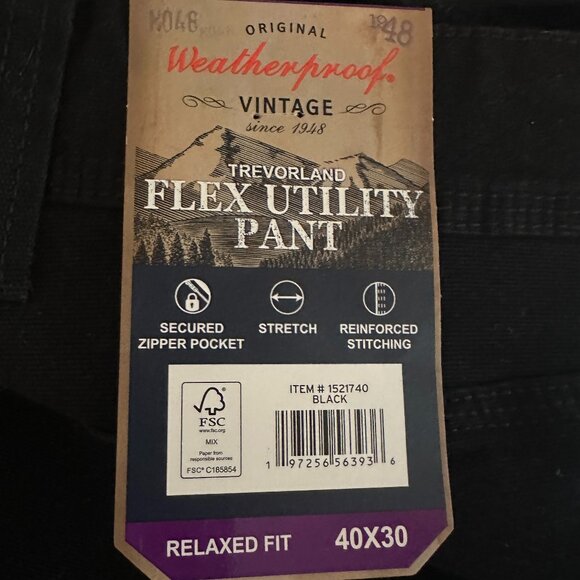 Weatherproof Vintage Men's Flex Utility Canvas Pant Size 40X30 Black Stretch - Picture 2 of 14